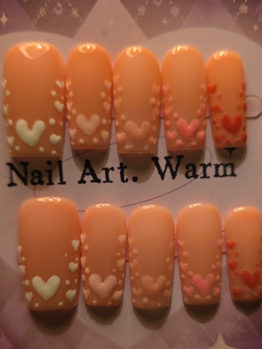 Warm Peach Heart Nail Art Set Size Med